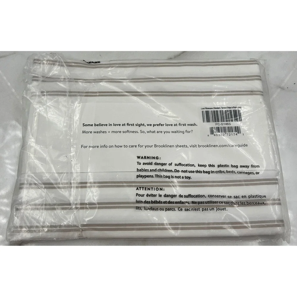Brooklinen Luxe Pillowcases Standard Set of 2 Tandem Stripe Warm Grey PC-S146S